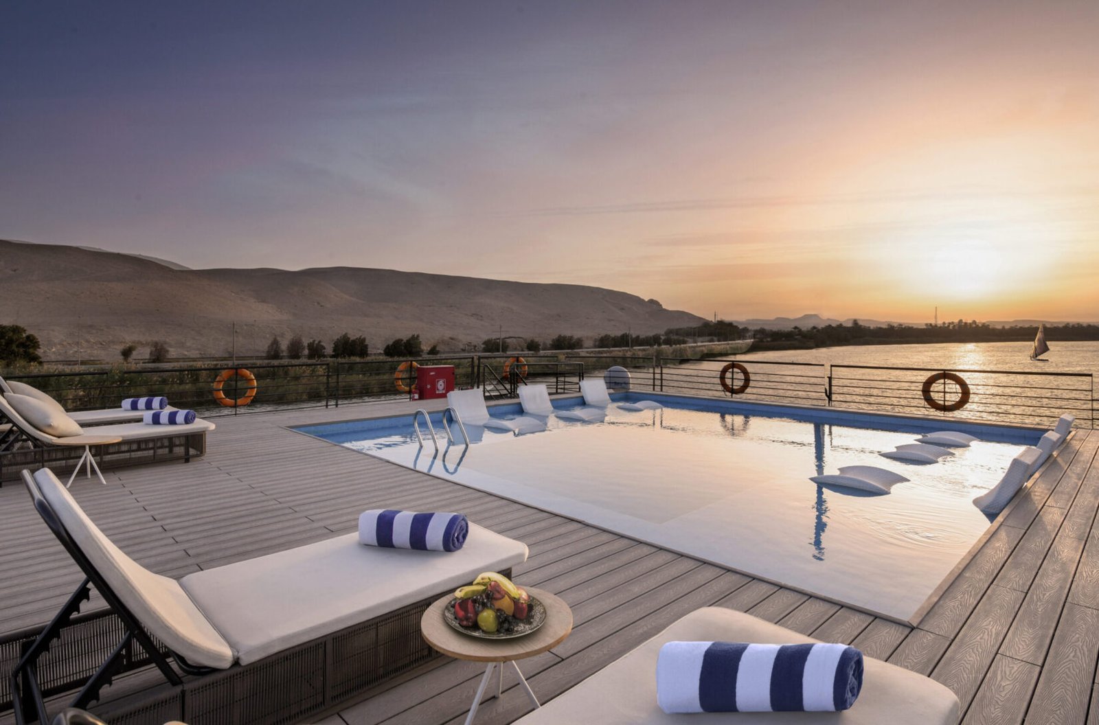 Sun Deck of the Luxury Nile Cruise Hostoria with specious sundeck to relax on board