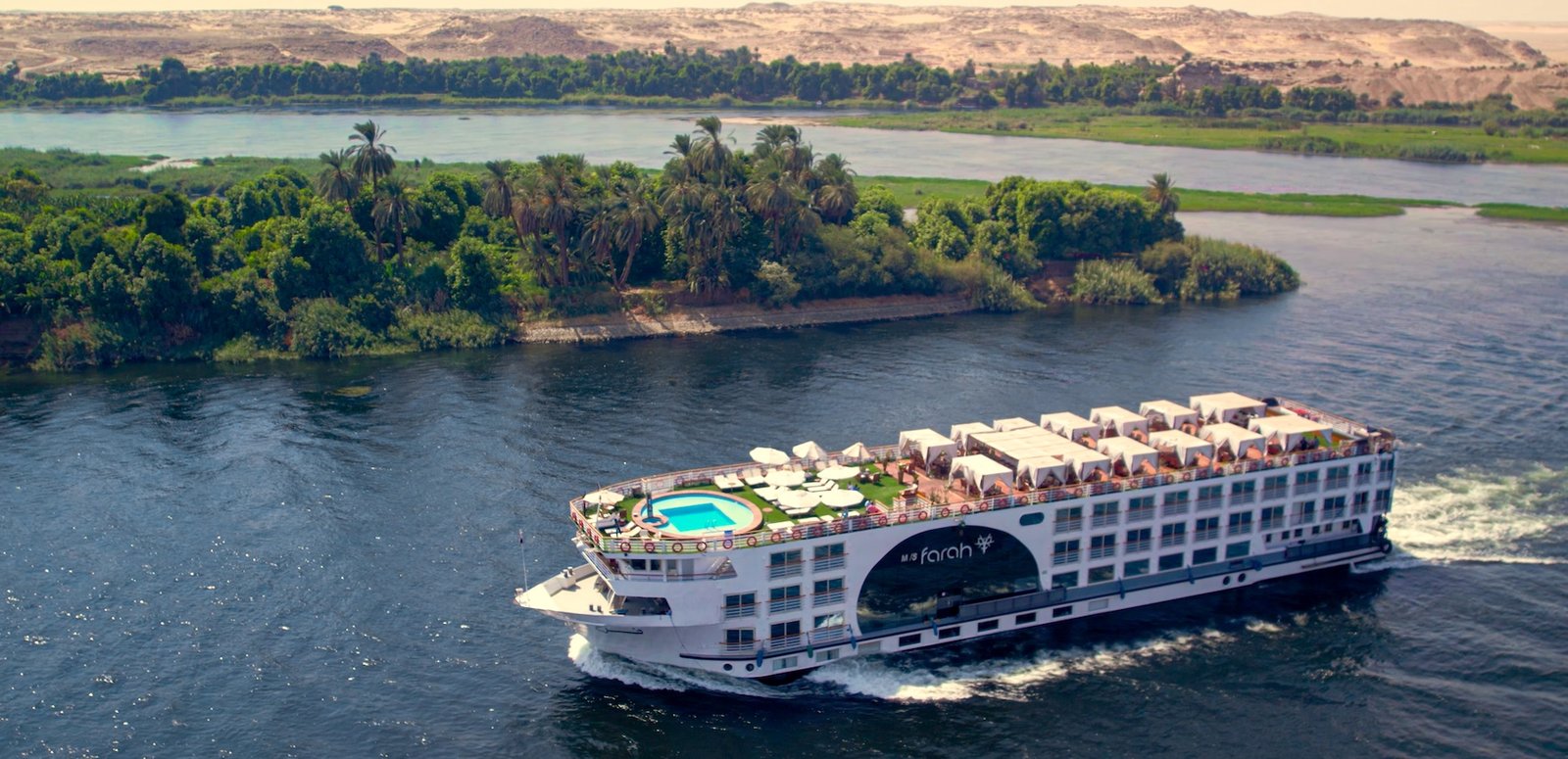Farah Nile Cruise sailing on the Nile River with luxury cabins and sun deck by Nile Cruisen
