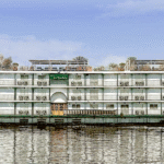 Exterior view of La Traviata Nile Cruise ship sailing on the Nile River in Egypt