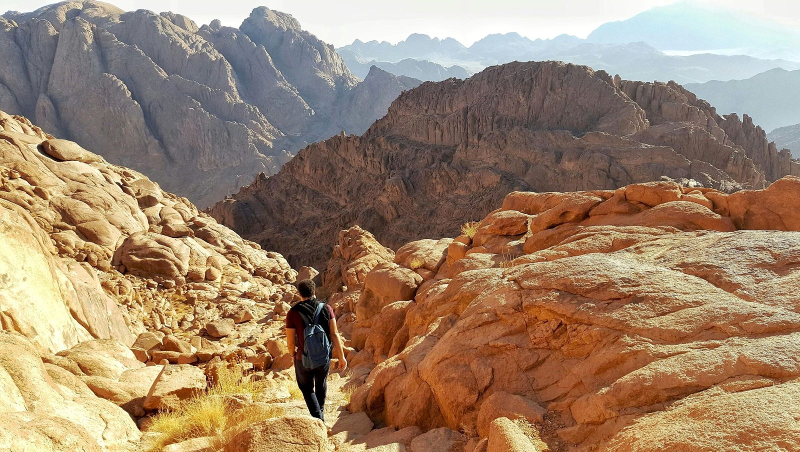 Mount Sinai landscape at sunrise with rugged desert mountains in South Sinai Egypt