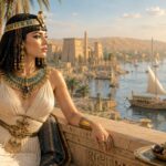 Queen Cleopatra illustrated on authentic Egyptian papyrus, representing the last ruler of Ancient Egypt. Explore Cleopatra's history and book unforgettable Nile cruises and Egypt tours with Nile Cruisen.