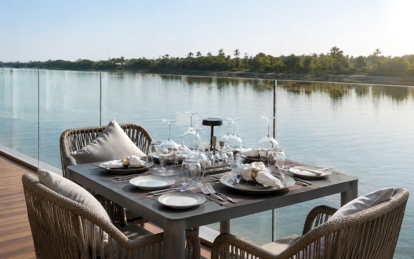 Guests enjoying a beautiful day on the Rafaheya Dahabeya sundeck