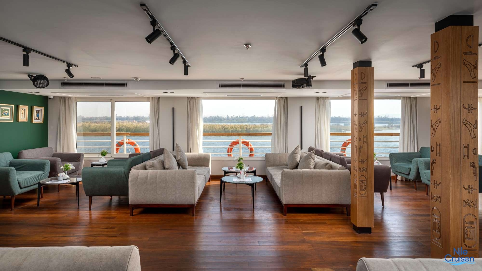 TIA Boutique Nile Cruise bar and lounge area with elegant seating and a relaxing atmosphere