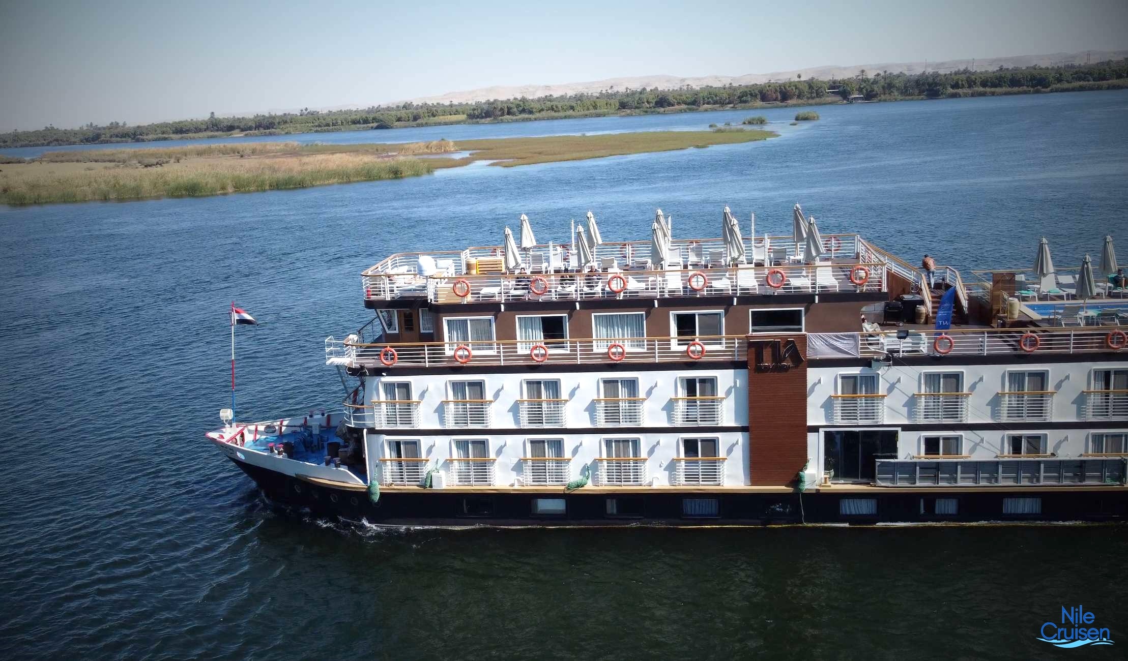 TIA Boutique Nile Cruise sailing on the Nile between Luxor and Aswan, Egypt