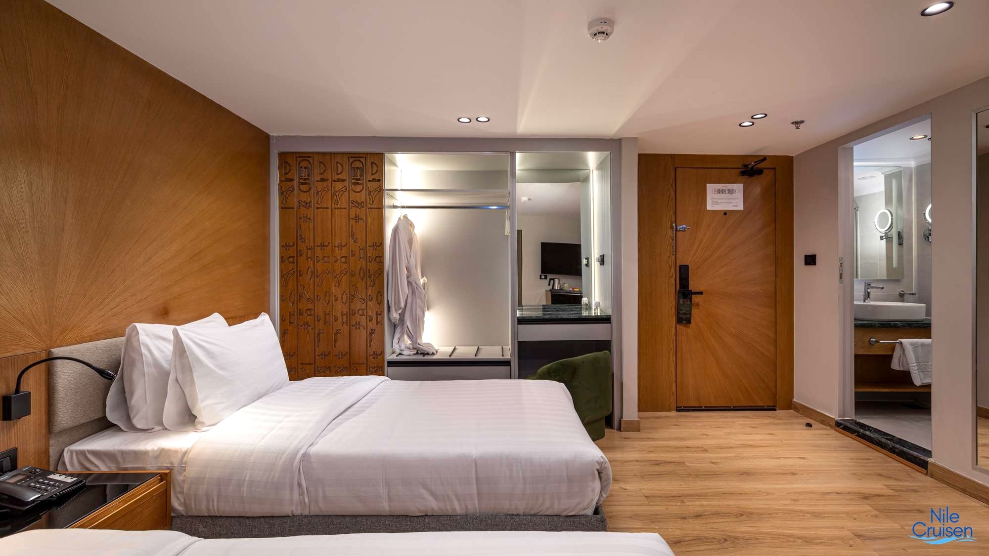 TIA Boutique Nile Cruise large bed cabin with elegant furnishings in Egypt