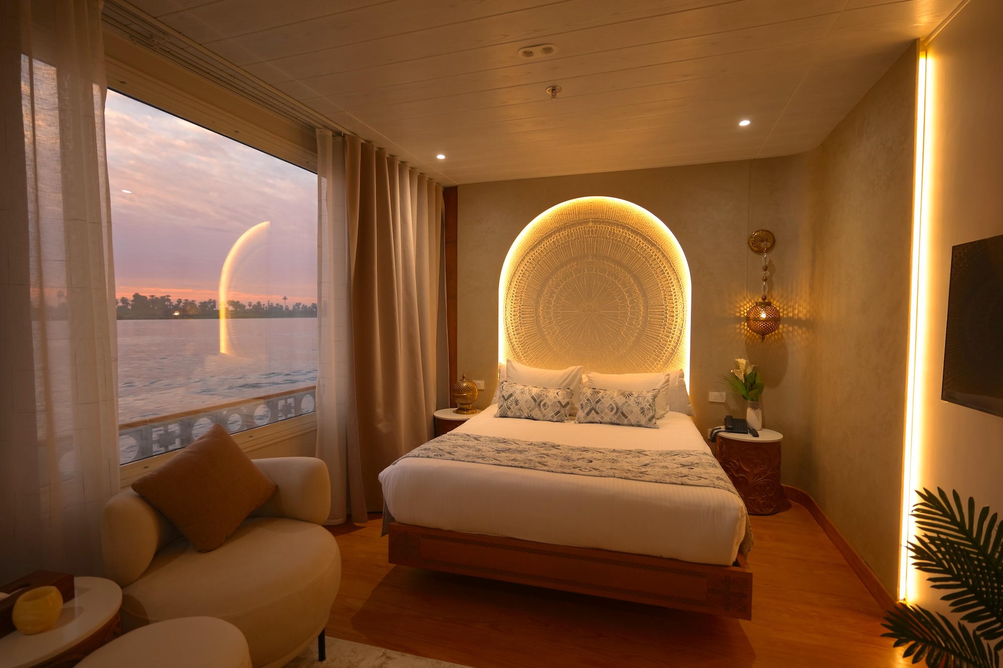 Spacious large cabin aboard Nayera Dahabiya luxury Nile cruise in Egypt, available to book with Nile Cruisen