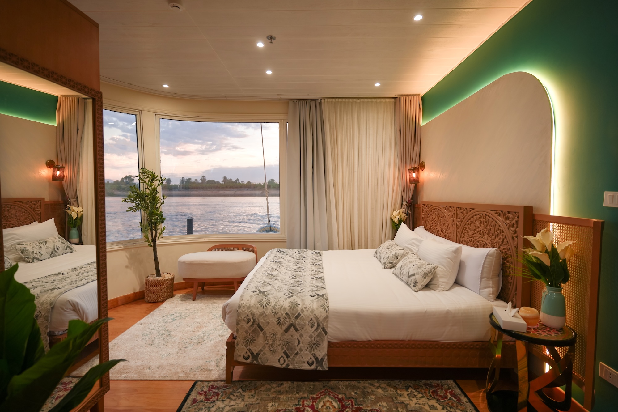 Luxury suite aboard Nayera Dahabiya Nile cruise in Egypt, available to book with Nile Cruisen